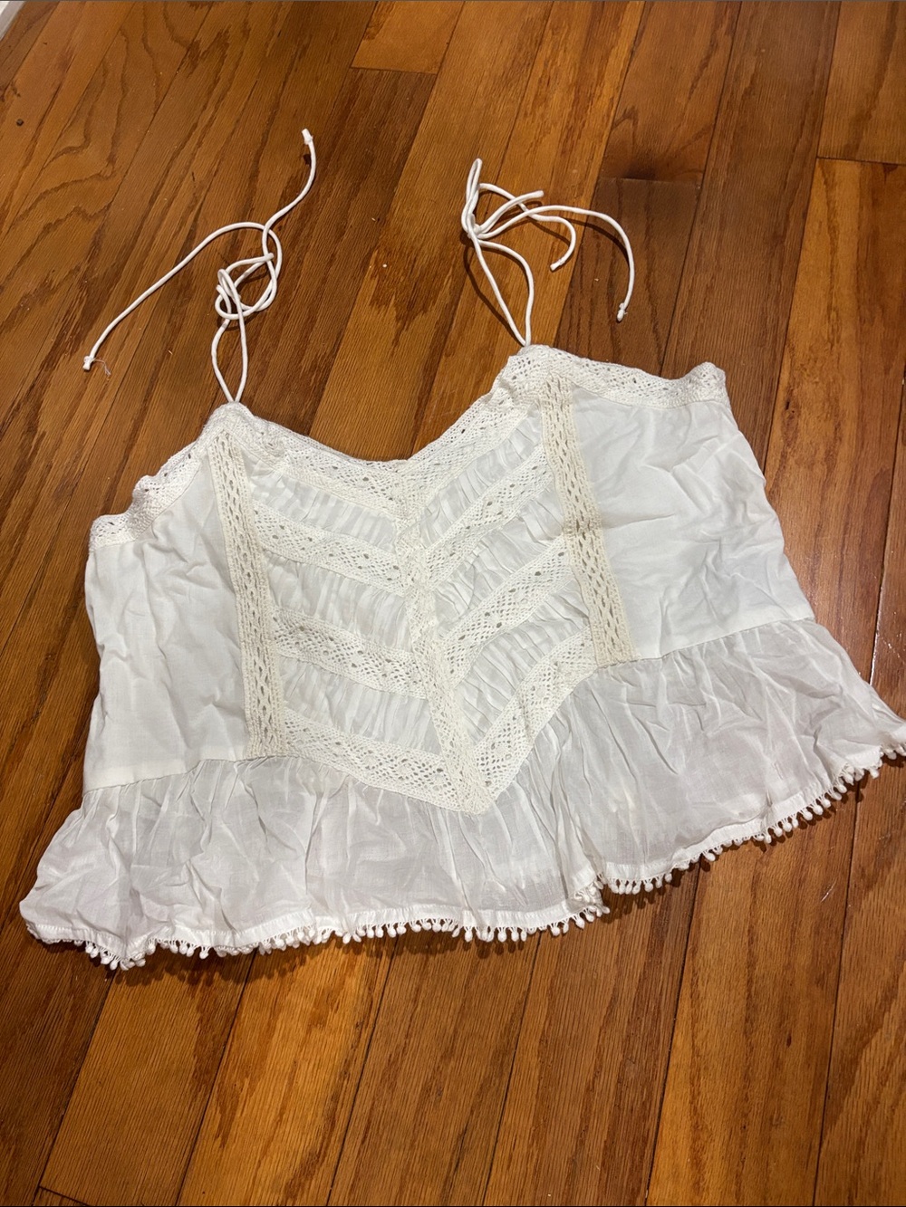Abercrombie Women's White Crochet-Trim Tie-Strap Tank Top